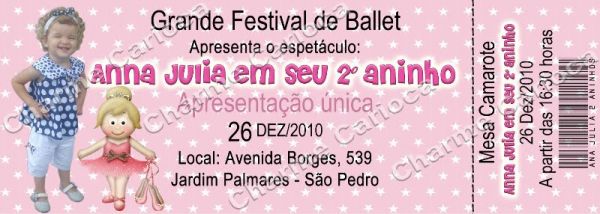 Convite ingresso Bailarina